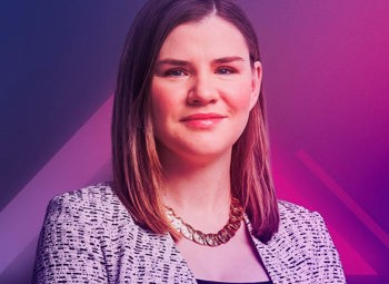 Image of Claire Singer on a neon pink and purple background