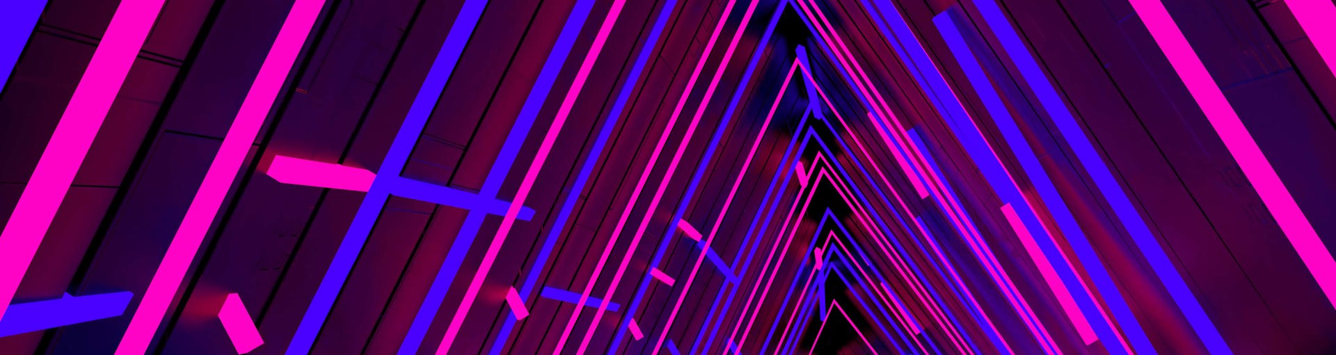 Neon lighting in trianble shapes layered on top of each other