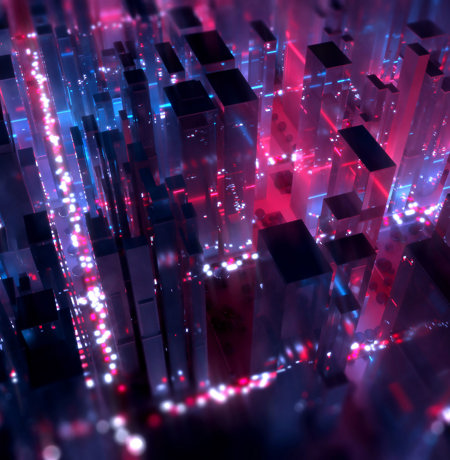 Skyline in neon and blue