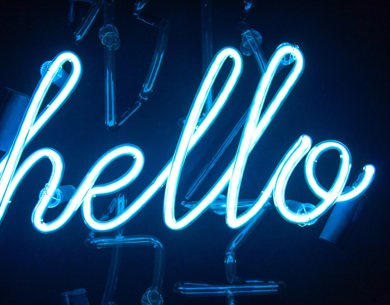 Neon sign saying hello